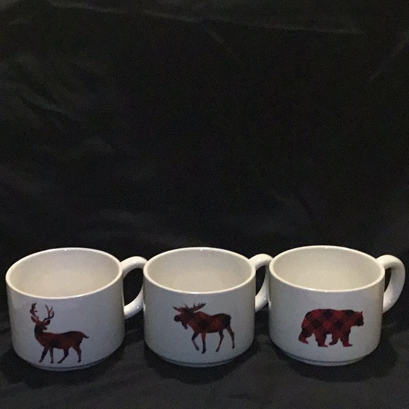 Plaid Trio of Mugs,Bear,Elk and Deer White River Bass Pro Shops - Picture 1 of 6